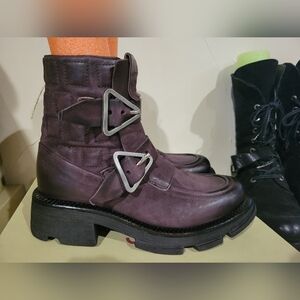 NIB A.S.98 LOMEN Women's Purple Leather Buckle Combat Boots